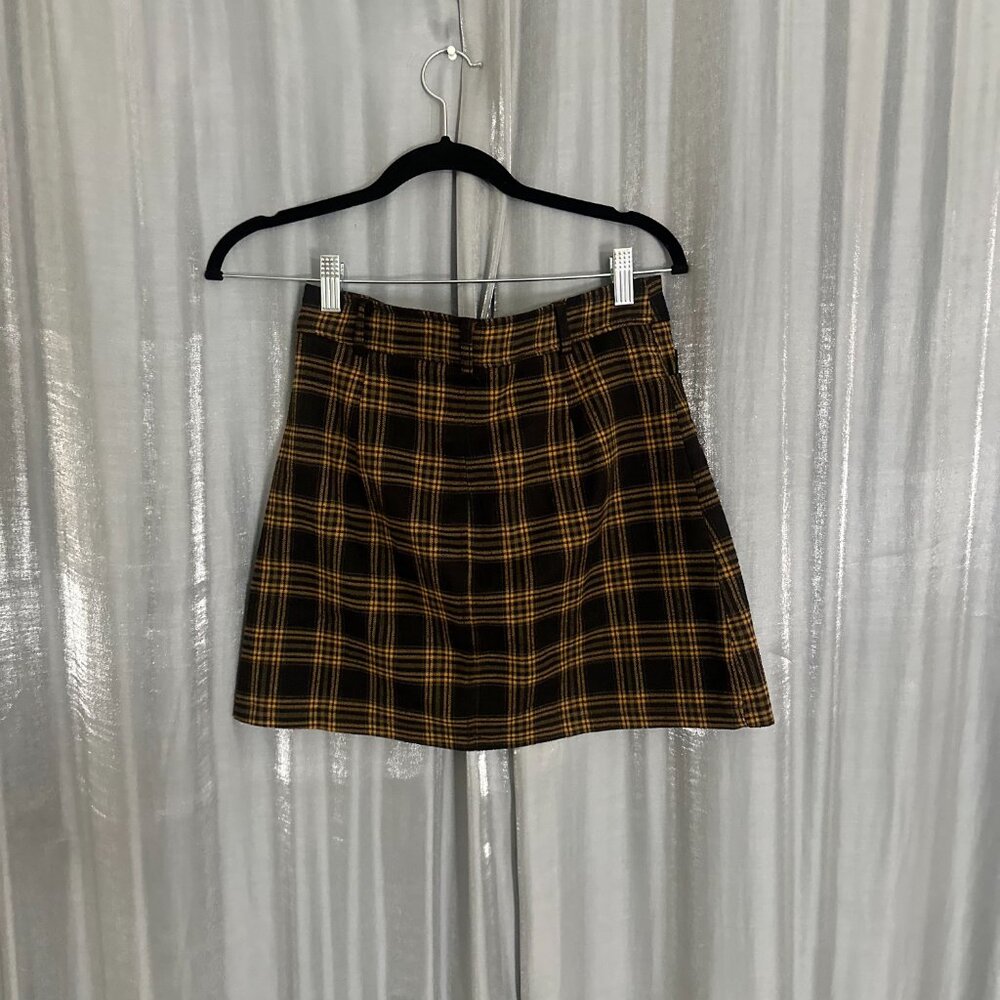 high waisted A-line brown and black tartan mini skirt - Picture 5 of 7